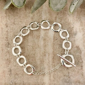 925 Sterling Silver Circle Link Bracelet Large Chunky Toggle Chain Bracelet